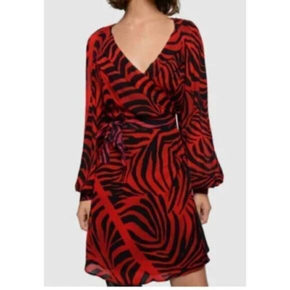 Pinko Wrap Dress Zebra Print Long Sleeve Red  Size 4 - Picture 1 of 11